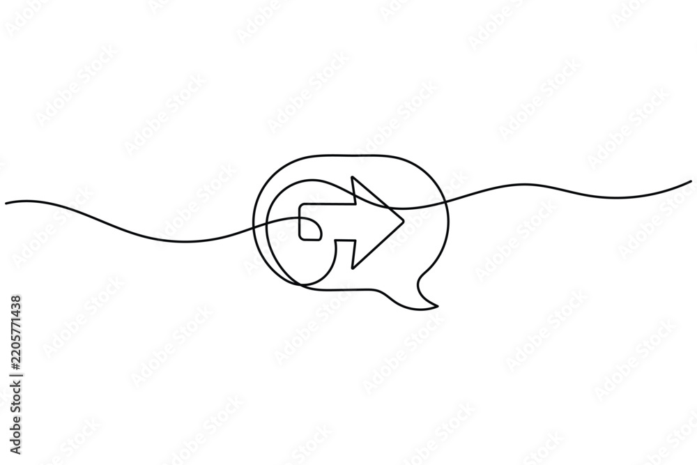Fototapeta premium Arrow continuous line art speech bubble icon with editable stroke vector illustration