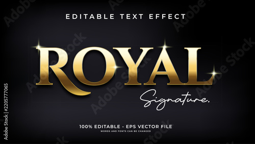 Royal signature 3d gold vector text effect with elegant modern style design
