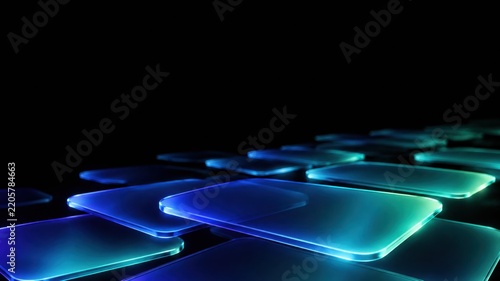 Abstract Glowing Blue and Green Rectangles on a Dark Background.