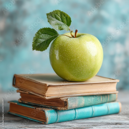 green apple on books