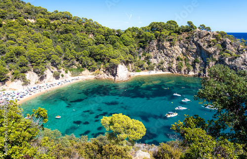 view on Cala Giverola beach on Costa Brava in Spain