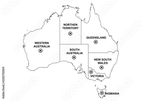 Australia Outline Map with Border on White Background