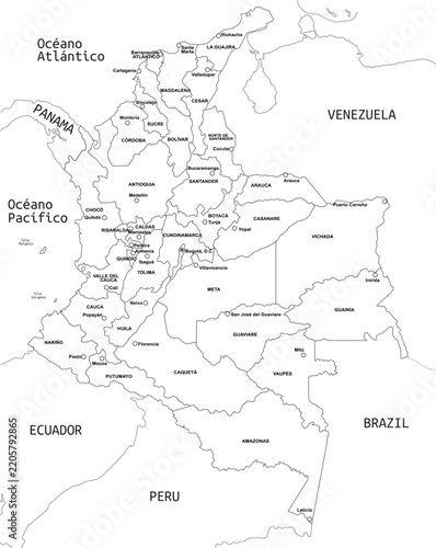 Colombia Outline Map with Border on White Background