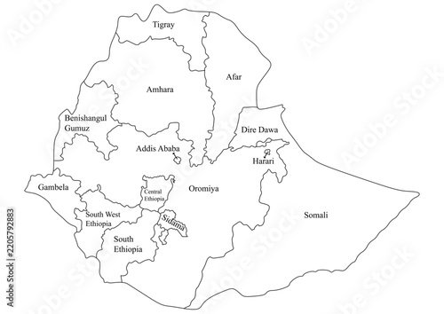 Ethiopia Outline Map with Border on White Background