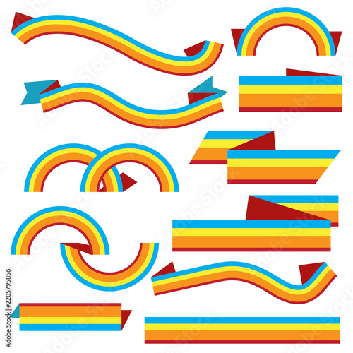 A collection of banners in various colors and styles