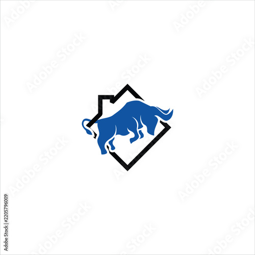 Blue Bull Logo with Geometric Diamond Shape, Minimalist Sports Emblem