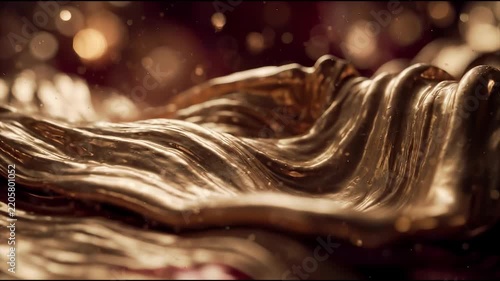 Viscous liquid gold flows through a luxury fintech background, forming thick, suspended amber-gold