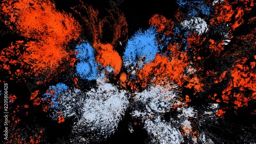Vibrant colored powder splashes across a dramatic black background 