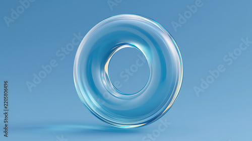 Transparent glass torus ring on soft blue backdrop represents minimalist 3d design for modern branding and tech visuals.