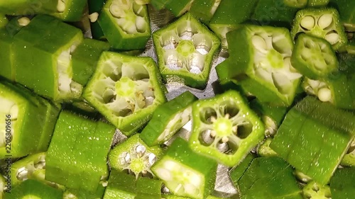 Fresh Organic Okra Slices Prepared for Cooking 