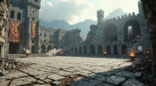 Medieval Fortress Courtyard Stone Staircase Ruins Game Map Environment