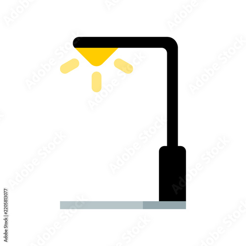 Streetlight pole illumination light rays icon flat vector design