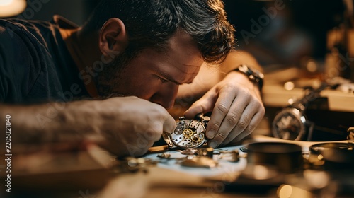 Close-up of skilled craftsman repairing mechanical watch