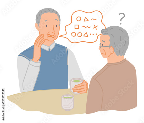口腔トラブルで友人が聞き取りにくい話し方をする滑舌の悪いシニア男性
