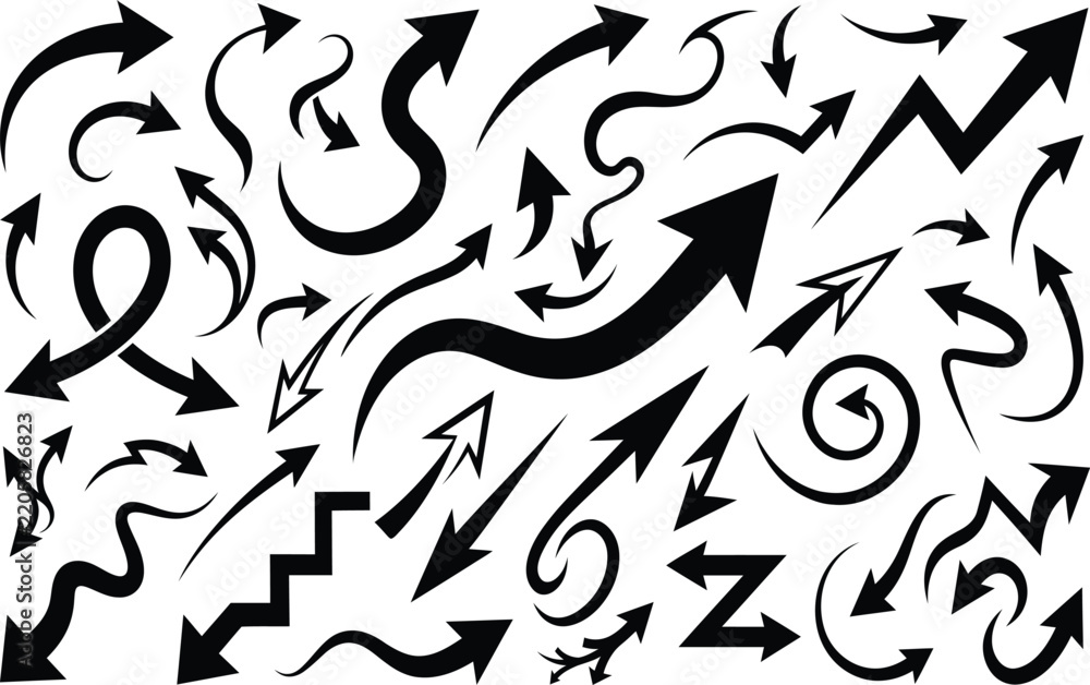 Fototapeta premium Collection of black arrows in various styles and directions
