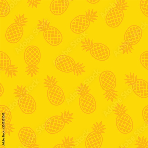 Seamless vector fruit pattern paper with yellow pineapples on a bright yellow background
