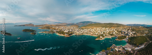 Panoramic Aerial View of Ksamil Coastline and Islands