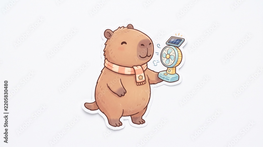 Fototapeta premium Capybara Feeling Hot and Sweating, Cute Cartoon Character in Summer