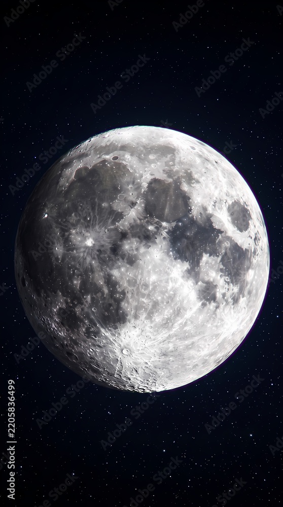 Obraz premium Detailed Full Moon Astronomy Close Up Black Background