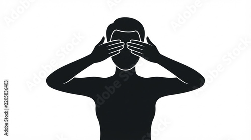 Black silhouette of a person covering eyes with hands