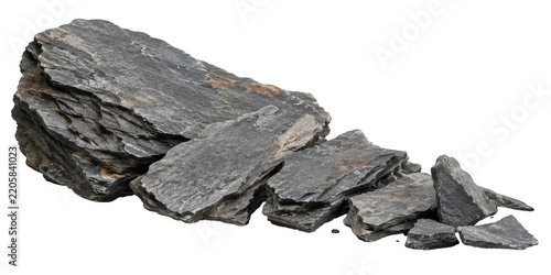Stacked layered slate rock pieces cutout on transparent background