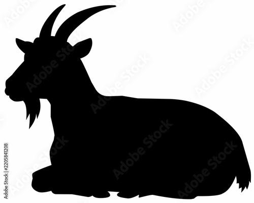 Horned Goat Silhouette Resting On Ground
