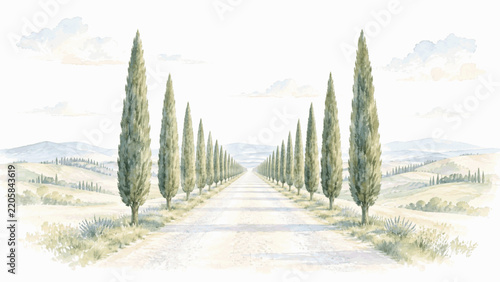 tree-lined Cypress Road isolated watercolor vector illustration svg