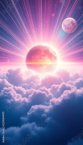 Cosmic Scene Bright Light Streaks Cloud Layer