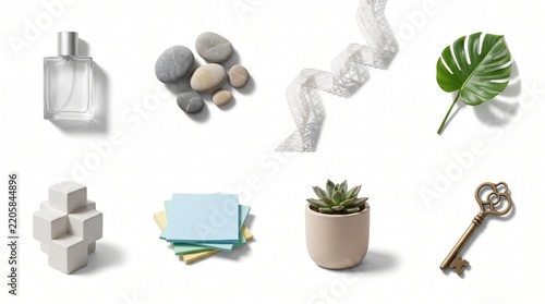 Minimalist lifestyle objects collection for professional interior design branding.