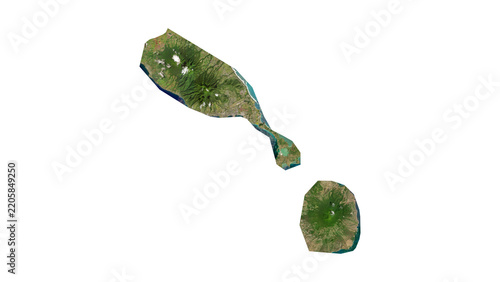Saint Kitts and Nevis Geological Map with Hillshade Relief, High Resolution Terrain PNG