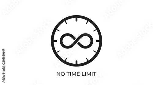 No time limit infinity clock icon, unlimited duration and unrestricted access concept for digital platforms and services