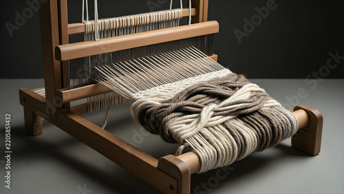 Close view of sculptural weft threads on an art loom
