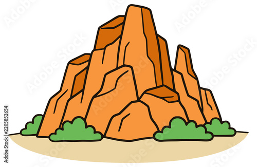 Canyon rock formation desert vegetation nature landscape flat color vector illustration template design