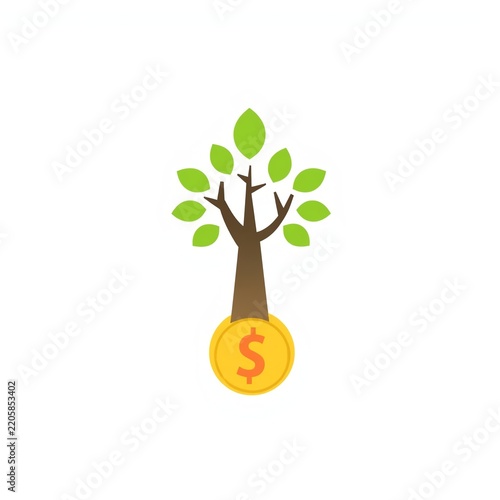 Tree growing from coin icon clean minimal investment growth concept