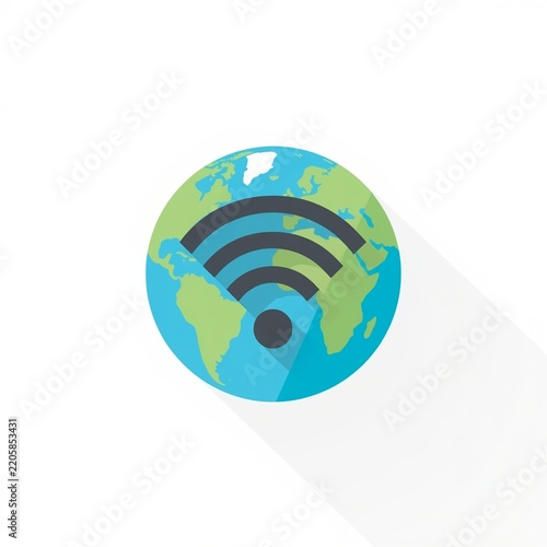 Globe with wifi signal icon clean minimal global connection concept