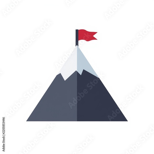 Mountain peak with flag icon clean minimal achievement success concept