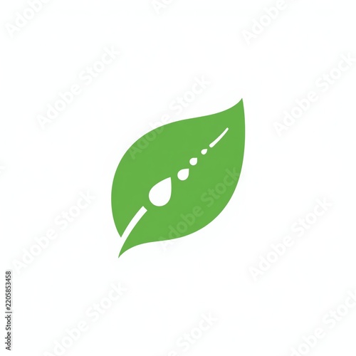 Green leaf with water drop icon clean minimal eco nature concept