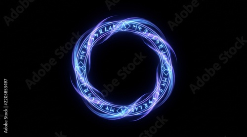 Enigmatic Blue Purple Magical Rune Circle Glowing on Dark Fantasy Background