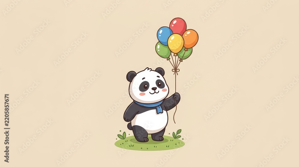 Fototapeta premium Adorable Panda Holding Balloons Illustration