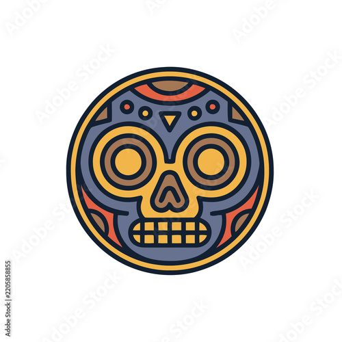 Stylized skull icon with colorful geometric patterns
