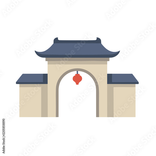 Traditional East Asian Gate with Lantern