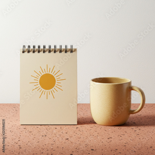 cup of coffee and book on white background