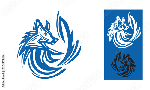 simple abstract blue fox logo, silhouette of abstract wild animal vector illustration