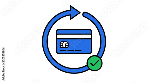 Credit Card Renewal or Recurring Payment Vector Icon with Arrow and Checkmark