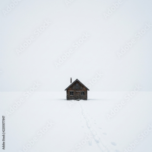 house in snow on white back griund