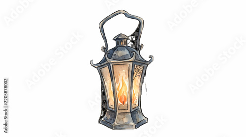 Hand-Drawn Watercolor Spooky Halloween Lantern