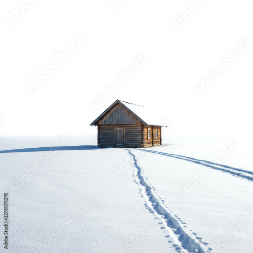 house in snow on white back griund