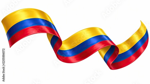 Colombian flag colors flow across a waving ribbon, creating a clean graphic symbol of Colombia and national identity.