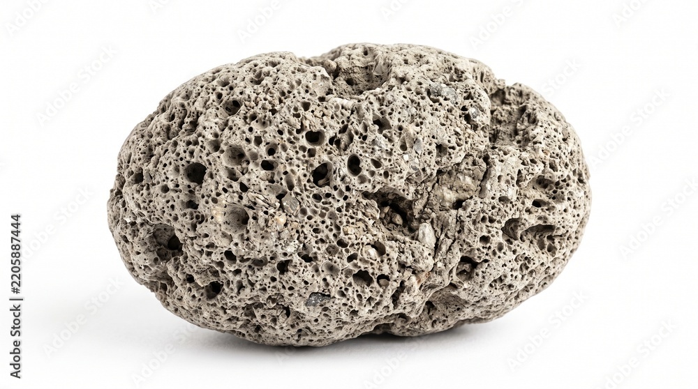 Obraz premium Natural grey pumice stone isolated on white background for spa and skincare product presentation