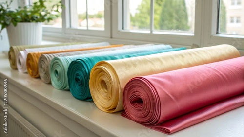 Colorful Fabric Rolls on Window Sill